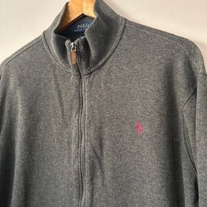 Polo Ralph Lauren Mens XXL Estate Rib Full Zip Sweater Jacket Charcoal Gray Pony